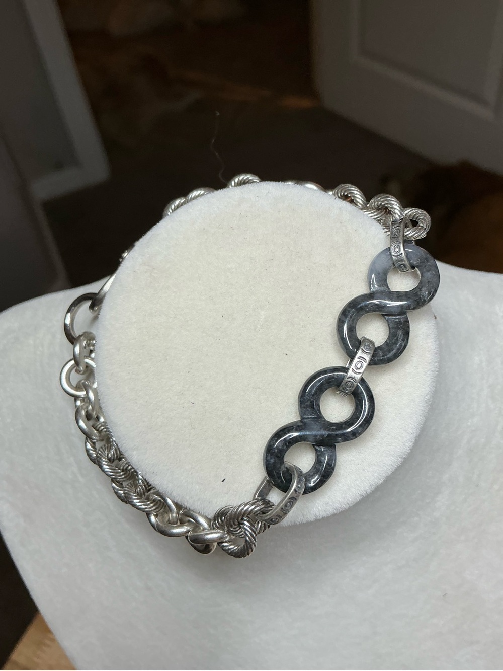 Solid Silver Chain with Wuji Jade Connectors